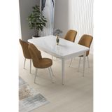 Canisa Concept Nil Serisi 70x110 cm Sabit Mutfak Masası Takımı, Beyaz Masa, 4 Cappucino Sandalye