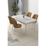 Canisa Concept Nil Serisi 70x110 cm Sabit Mutfak Masası Takımı, Beyaz Mermer Desen Masa, 4 Cappucino Sandalye