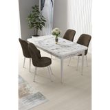 Canisa Concept Nil Serisi 70x110 cm Sabit Mutfak Masası Takımı, Beyaz Mermer Desen Masa, 4 Kahverengi Sandalye