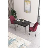 Canisa Concept Nil Serisi 70x110 cm Sabit Mutfak Masası Takımı, Siyah Mermer Desen Masa, 2 Bordo Sandalye