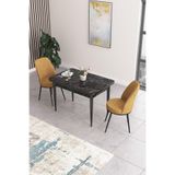 Canisa Concept Nil Serisi 70x110 cm Sabit Mutfak Masası Takımı, Siyah Mermer Desen Masa, 2 Cappucino Sandalye