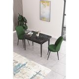 Canisa Concept Nil Serisi 70x110 cm Sabit Mutfak Masası Takımı, Siyah Mermer Desen Masa, 2 Haki Yeşil Sandalye