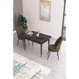 Canisa Concept Nil Serisi 70x110 cm Sabit Mutfak Masası Takımı, Siyah Mermer Desen Masa, 2 Kahverengi Sandalye