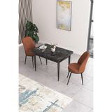 Canisa Concept Nil Serisi 70x110 cm Sabit Mutfak Masası Takımı, Siyah Mermer Desen Masa, 2 Kiremit Sandalye