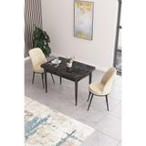 Canisa Concept Nil Serisi 70x110 cm Sabit Mutfak Masası Takımı, Siyah Mermer Desen Masa, 2 Krem Sandalye