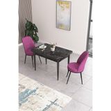 Canisa Concept Nil Serisi 70x110 cm Sabit Mutfak Masası Takımı, Siyah Mermer Desen Masa, 2 Mor Sandalye