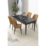 Canisa Concept Nil Serisi 70x110 cm Sabit Mutfak Masası Takımı, Siyah Mermer Desen Masa, 4 Cappucino Sandalye SIYAH01CNSNIL4