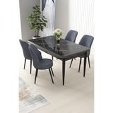 Canisa Concept Nil Serisi 70x110 cm Sabit Mutfak Masası Takımı, Siyah Mermer Desen Masa, 4 Füme Sandalye