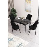 Canisa Concept Nil Serisi 70x110 cm Sabit Mutfak Masası Takımı, Siyah Mermer Desen Masa, 4 Siyah Sandalye