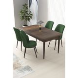 Canisa Concept Nil Serisi 70X110 Sabit Barok Ahşap Desen Masa Takımı Ve 4 Haki Yeşili Sandalye