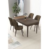 Canisa Concept Nil Serisi 70X110 Sabit Barok Ahşap Desen Masa Takımı Ve 4 Kahverengi Sandalye