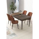 Canisa Concept Nil Serisi 70X110 Sabit Barok Ahşap Desen Masa Takımı Ve 4 Kiremit Sandalye