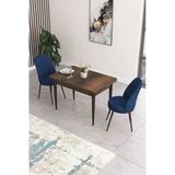 Canisa Concept Nil Serisi 70X110 Sabit Mutfak Masası Takımı Barok Desen Masa 2 Lacivert Sandalye