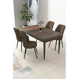 Canisa Concept Nil Serisi 70x110 Sabit Mutfak Masası Takımı Barok Desen Masa 4 Kahverengi Sandalye