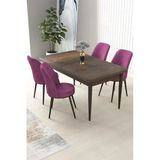 Canisa Concept Nil Serisi 70X110 Sabit Mutfak Masası Takımı Barok Desen Masa 4 Mor Sandalye