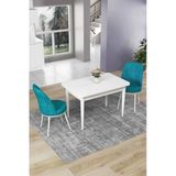 Canisa Concept Nil Serisi 70X110 Sabit Mutfak Masası Takımı Beyaz Masa 2 Turkuaz Sandalye