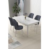 Canisa Concept Nil Serisi 70x110 Sabit Mutfak Masası Takımı Beyaz Masa 4 Füme Sandalye