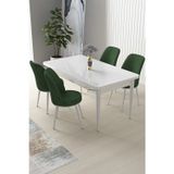 Canisa Concept Nil Serisi 70x110 Sabit Mutfak Masası Takımı Beyaz Masa 4 Haki Yeşil Sandalye