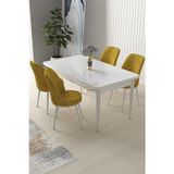 Canisa Concept Nil Serisi 70x110 Sabit Mutfak Masası Takımı Beyaz Masa 4 Hardal Sandalye