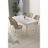 Canisa Concept Nil Serisi 70x110 Sabit Mutfak Masası Takımı Beyaz Masa 4 Krem Sandalye