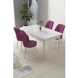 Canisa Concept Nil Serisi 70x110 Sabit Mutfak Masası Takımı Beyaz Masa 4 Mor Sandalye