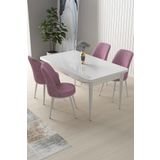 Canisa Concept Nil Serisi 70x110 Sabit Mutfak Masası Takımı Beyaz Masa 4 Pembe Sandalye