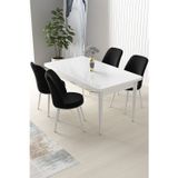 Canisa Concept Nil Serisi 70x110 Sabit Mutfak Masası Takımı Beyaz Masa 4 Siyah Sandalye
