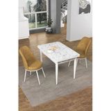 Canisa Concept Nil Serisi 70X110 Sabit Mutfak Masası Takımı Beyaz Mermer Desen Masa 2 Cappucino Sandalye