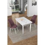 Canisa Concept Nil Serisi 70X110 Sabit Mutfak Masası Takımı Beyaz Mermer Desen Masa 2 Gül Kurusu Sandalye