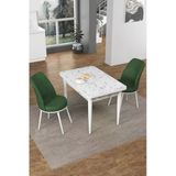 Canisa Concept Nil Serisi 70X110 Sabit Mutfak Masası Takımı Beyaz Mermer Desen Masa 2 Haki Yeşil Sandalye