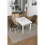 Canisa Concept Nil Serisi 70X110 Sabit Mutfak Masası Takımı Beyaz Mermer Desen Masa 2 Kahverengi Sandalye