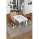Canisa Concept Nil Serisi 70X110 Sabit Mutfak Masası Takımı Beyaz Mermer Desen Masa 2 Kiremit Sandalye