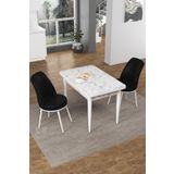 Canisa Concept Nil Serisi 70x110 Sabit Mutfak Masası Takımı Beyaz Mermer Desen Masa 2 Siyah Sandalye