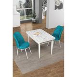 Canisa Concept Nil Serisi 70X110 Sabit Mutfak Masası Takımı Beyaz Mermer Desen Masa 2 Turkuaz Sandalye