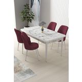 Canisa Concept Nil Serisi 70x110 Sabit Mutfak Masası Takımı Beyaz Mermer Desen Masa 4 Bordo Sandalye