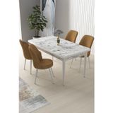 Canisa Concept Nil Serisi 70X110 Sabit Mutfak Masası Takımı Beyaz Mermer Desen Masa 4 Cappucino Sandalye