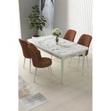 Canisa Concept Nil Serisi 70X110 Sabit Mutfak Masası Takımı Beyaz Mermer Desen Masa 4 Kiremit Sandalye