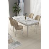 Canisa Concept Nil Serisi 70x110 Sabit Mutfak Masası Takımı Beyaz Mermer Desen Masa 4 Krem Sandalye
