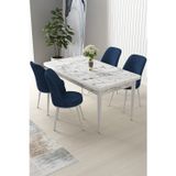 Canisa Concept Nil Serisi 70X110 Sabit Mutfak Masası Takımı Beyaz Mermer Desen Masa 4 Lacivert Sandalye