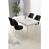 Canisa Concept Nil Serisi 70x110 Sabit Mutfak Masası Takımı Beyaz Mermer Desen Masa 4 Siyah Sandalye