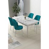 Canisa Concept Nil Serisi 70X110 Sabit Mutfak Masası Takımı Beyaz Mermer Desen Masa 4 Turkuaz Sandalye