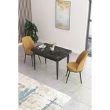 Canisa Concept Nil Serisi 70X110 Sabit Mutfak Masası Takımı Siyah Mermer Desen Masa 2 Cappucino Sandalye