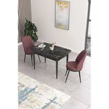 Canisa Concept Nil Serisi 70X110 Sabit Mutfak Masası Takımı Siyah Mermer Desen Masa 2 Gül Kurusu Sandalye