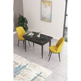 Canisa Concept Nil Serisi 70X110 Sabit Mutfak Masası Takımı Siyah Mermer Desen Masa 2 Hardal Sandalye