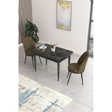 Canisa Concept Nil Serisi 70X110 Sabit Mutfak Masası Takımı Siyah Mermer Desen Masa 2 Kahverengi Sandalye