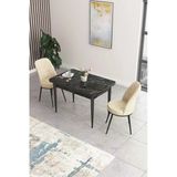 Canisa Concept Nil Serisi 70x110 Sabit Mutfak Masası Takımı Siyah Mermer Desen Masa 2 Krem Sandalye
