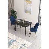 Canisa Concept Nil Serisi 70x110 Sabit Mutfak Masası Takımı Siyah Mermer Desen Masa 2 Lacivert Sandalye