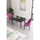 Canisa Concept Nil Serisi 70X110 Sabit Mutfak Masası Takımı Siyah Mermer Desen Masa 2 Mor Sandalye
