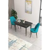 Canisa Concept Nil Serisi 70X110 Sabit Mutfak Masası Takımı Siyah Mermer Desen Masa 2 Turkuaz Sandalye