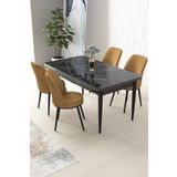 Canisa Concept Nil Serisi 70x110 Sabit Mutfak Masası Takımı Siyah Mermer Desen Masa 4 Cappucino Sandalye